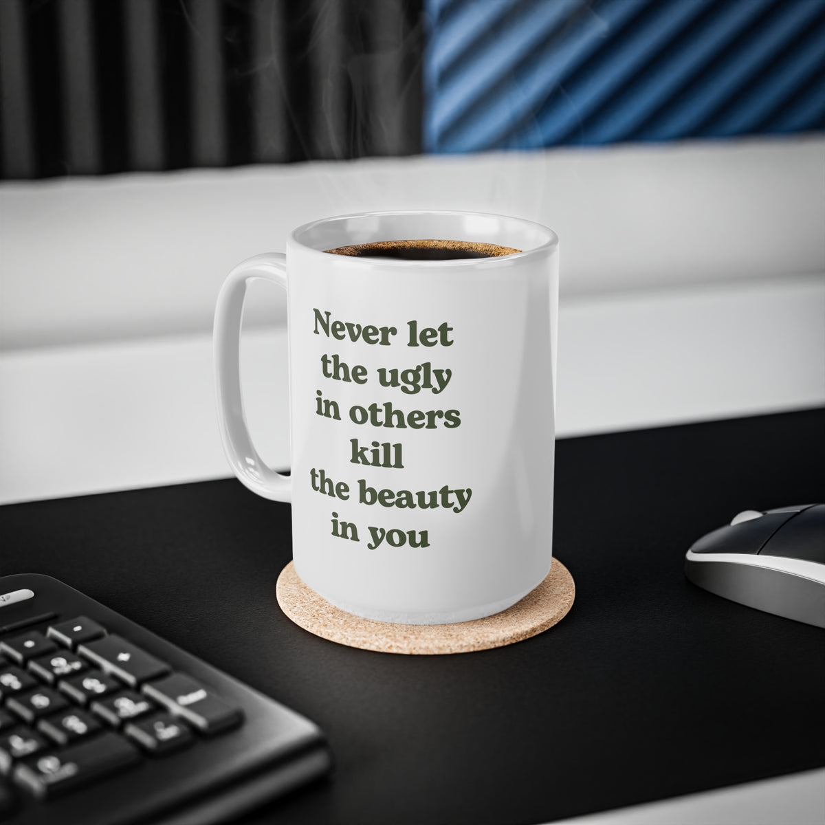 preity Female first Botique Kaffeebecher Logo "Never let the ugly in others kill the beauty in you"